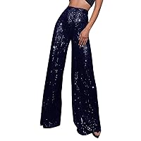 Girl Women Outdoor Pants,Women's Fashion Solid Color High Waist Sequin Side Zipper Wide Leg Pants Business Casual Trousers