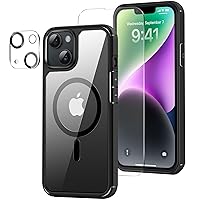 Magnetic Case Designed for iPhone 14 Case [Compatible with MagSafe] with Screen Protector and Camera Lens Protector Anti Scratch Phone Case (Black)