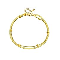 316L Stainless Steel Gold Color Double-Layer Anklets for Women Girl Leg Chain Waterproof Jewelry Gift Party