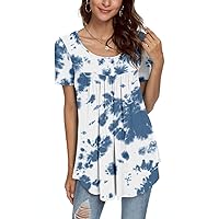 CATHY Womens Casual Short Sleeve Tunic Tops Loose Comfy Summer Blouse Hide Belly Shirts