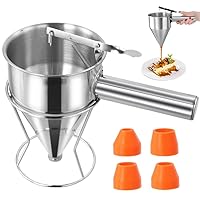 Stainless Steel Pancake Batter Dispenser 40oz Funnel Cake Dispenser with Stand Multi-Caliber for Baking Cupcakes Muffins Crepes or Any Baked Goods
