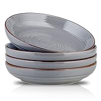 9.2 inch Large Pasta Bowls Set of 4, 40oz Big Salad Bowl Set of 4, Ceramic Plates Set, Shallow Bowls, Ceramic Bowls Set Microwave and Dishwasher Safe, Farmhouse Style (Grey)