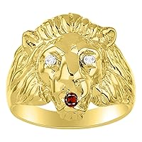 Rylos Mens Rings Yellow Yellow Gold Plated Silver Lion Head Ring Genuine Diamonds & Precious Stones Diamond, Emerald, Ruby Or Sapphire Rings For Men Men's Rings Sizes 6,7,8,9,10,11,12,13 Mens Jewelry