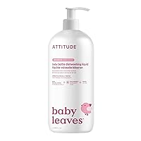 ATTITUDE Baby Dish Soap and Bottle Cleaner, EWG Verified Dishwashing Liquid, No Added Dyes or Fragrances, Tough on Milk Residue and Grease, Vegan, Unscented, 33.8 Fl Oz
