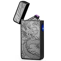 Dual Arc Plasma Lighter USB Rechargeable Windproof Flameless Butane Free Electric Lighter Candle Lighter-Micro USB (Black Dragon)