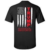 Political Trump 2020 American Flag Adult Short Sleeve T-Shirt-Black-6XL