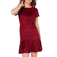 Rosie Harlow Womens Burgundy Faux Suede Short Sleeve Jewel Neck Short Sheath Dress Juniors XXS
