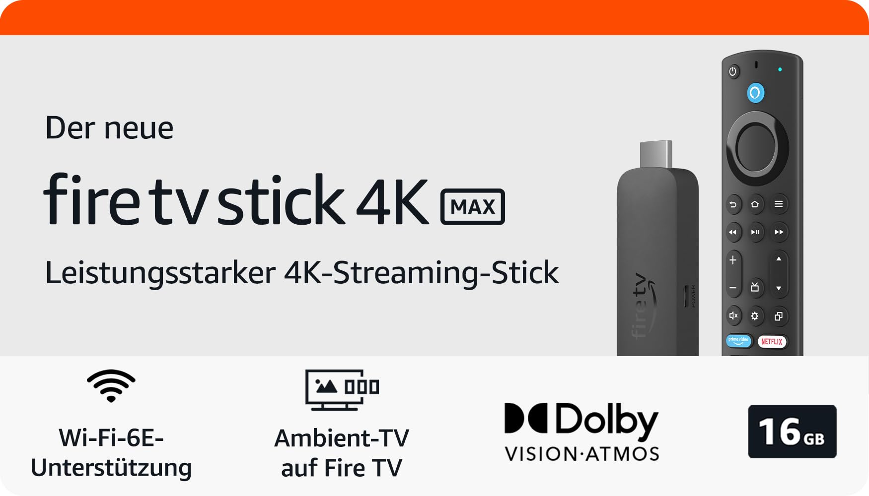 Der neue Amazon Fire TV Stick 4K Max, unterstützt Streaming über Wi-Fi 6E, Ambient-TV