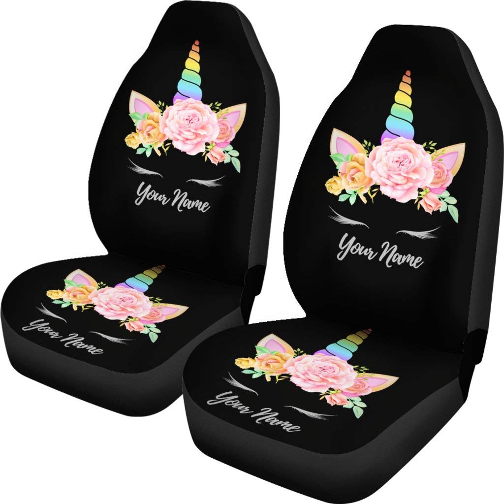 Personalized Unicorn Car Seat Covers - Black Style, Car Seat Covers Unicorn (Set of 2) - Custom Universal Front Car Seat Protector, Front Car Cover Gift