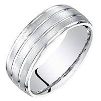PEORA Men's 14K White Gold Wedding Ring Band 7mm Satin Finish Comfort Fit Sizes 8 to 14