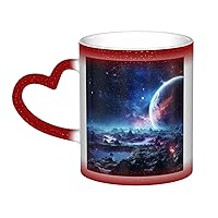 3D Planet Space Stars Print Coffee Mug 13 oz Heat Sensitive Color Changing Mug Cute Ceramic Mug For Women Men