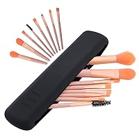 Travel Makeup Brush Holder, Silicone Cosmetic Face Brushes Holder with 8PCS Brushes, Soft Makeup Tools Organizer for Travel-Black