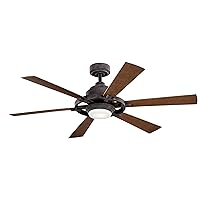 Kichler 52 Inch Gentry Lite LED Ceiling Fan and Etched Cased Opal Glass in Weathered Zinc with Weathered White Walnut Blades