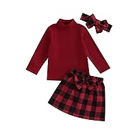Kaipiclos Toddler Baby Girl Skirt Outfit Solid Color Long Sleeve Turtleneck Knit Sweater + Mini Skirt Fall Winter Clothes