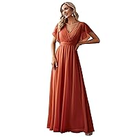 Ever-Pretty Women's Bridesmaid Dress V-Neck Ruffle Sleeves Ruched Bust Floor Length Chiffon Formal Dresses 0164A