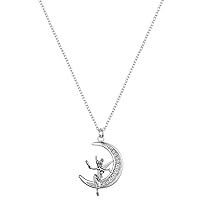 Amazon Essentials Disney Fine Silver Plated Crystal Tinker Bell Moon Pendant Necklace