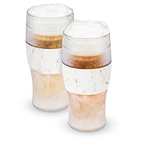 Host FREEZE Beer Glasses, Frozen Beer Mugs, Freezable Pint Glass Set, Insulated Beer Glass to Keep Your Drinks Cold, Double Walled Insulated Glasses, Tumbler for Iced Coffee, 16oz, Set of 2, Marble