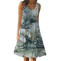 Summer Dresses for Women Beach Floral Sundress Casual Boho Tank Dress Sleeveless Smocked Ruffle Flowy Dress Vacation