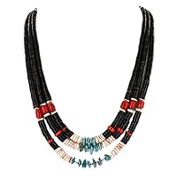 Large $380 Retail Tag Authentic 3 Strand Navajo Silver Graduated Heishi Turquoise and Coral Native American Necklace