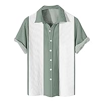 Vintage Bowling Waffle Shirts for Men Hawaiian Shirt Casual Button Down Short Sleeve Vacation Shirt Plus Size(S-8Xl)