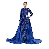 Detachable Train Shiny Sequined Satin Mermaid Prom Evening Shower Party Dress Pageant Celebrity Gown for Wedding