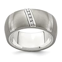Edward Mirell Titanium and 925 Sterling Silver Brushed Polished and satin .10ctw Diamond 10mm Ring Jewelry Gifts for Women - Ring Size Options: 10 10.5 11 11.5 12 12.5 8 8.5 9 9.5