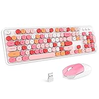 Wireless Keyboard and Mouse Combo, USB 2.4GHz Full Size Typewriter Keyboard with Number Pad and Sport Car Mouse for Office PC Computer Desktop Laptop Windows 7 8 10 (White Colorful)