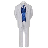 7pc Royal Blue Vest Necktie Boy Baby Toddler Kid White Formal Suit Tuxedo S-20