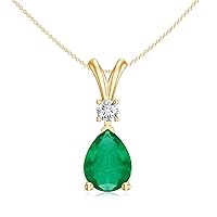 Natural Emerald Teardrop Pendant Necklace with Diamond for Women in 925 Silver / 14K Solid Gold