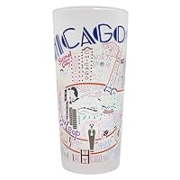 Catstudio Drinking Glass, Chicago Frosted Glass Cup for Kitchen, Bar Glass Drinking Glasses, Everyday Drinking Cup or Cocktail Glass, 15oz Dishwasher Safe Glass Tumbler, Wedding Gifts