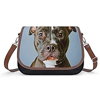 Pit Bull Dog Cute Shoulder Bag Removable Straps Crossbody Bag Waterproof Leather Handbag for Women