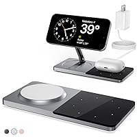 Mag-Safe Charger Stand for iPhone， Wireless Charger Stand for Apple Products, 2 in 1 Magnetic Charging Station for iPhone 15/14/13/12 Series, Airpods 3/2/Pro with Adapter (Sliver)