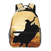 Cool Bull Riding Printed Laptop Backpack With Side Mesh Pockets Casual Backpack For Man Woman Travel Daypack