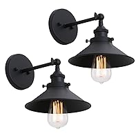 Phansthy Industrial Wall Sconce Light Vintage Style 1-Light Sconce 8.1 Inches / 20.5 cm Diameter Metal Light Shade (Black-2 Pack)