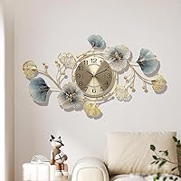 Large Decorative Wall Clock, Wall Decoration Metal, Light Luxury Atmosphere, Ginkgo Leaf Quartz Clock with Silent Movement, Wall Decoration for Living Room, Bedroom, Office (Colour: 32.6 x 18.8 inches