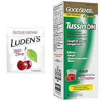 Ludens Wild Cherry Throat Drops, 90 Count & GoodSense Tussin Cough Syrup DM, 8 Fl Oz Bundle