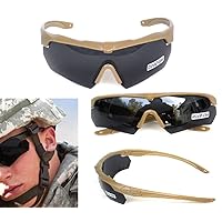 GALAXYLENSE Tactical Combat Glasses For Men - Shooting Glasses - 3 Color Polycarbonate Replacement Lens Multi Selection