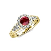 Ruby & Natural Diamond (SI2-I1, G-H) Cupcake Halo Engagement Ring 1.43 ctw 14K Yellow Gold