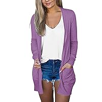 Womens Lightweight Summer Cardigan with Pockets Plus Size Long Sleeve Casual Comfy Thin Open Front Kimono Cardigans