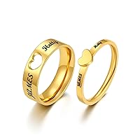FindChic Stainless Steel Custom Couple Rings for Him and Her Wedding Ring Set Heart Matching Band Rings Customized Name Engraved Size 6 to 12 Couple Jewelry Valentine Gift, with Gift Box