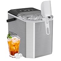 Silonn Ice Maker Countertop, Stainless Steel Portable Ice Machine with Carry Handle, Self-Cleaning Ice Makers with Basket and Scoop, 9 Cubes in 6 Mins, 26 lbs per Day, Stainless Steel