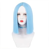 Middle Part Blue Bob Wig Short Straight Hair Cut Wigs for Women Syntheitc Light Blue Wigs for Women Daily Use Halloween Cosplay Party