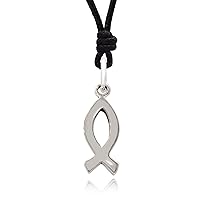 Jesus Fish Christian Sterling-Silver Pewter Charm Necklace Pendant Jewelry