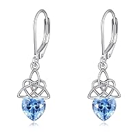 VONALA Celtic Knot Earrings 925 Sterling Silver Birthstone Leverback Earrings Crystal Drop Earrings Celtic Jewellery Gift for Women Girls
