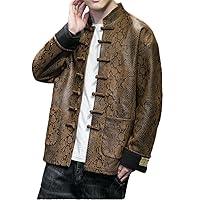 Traditional Chinese Style Black Jacket Men Print Dragon Tang Suit Jacket Hanfu Retro Hanfu Suede Overcoats