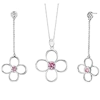 PEORA Round Shape Pink Cubic Zirconia Pendant Earrings Set in Sterling Silver