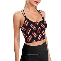 Delicious Bacon Yoga Bra Sports Padded Fitness Workout Top Women Running Cross Back Wirefree