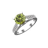 Natural Peridot Gemstone Ring Cubic Zirconia Ring For Women And Girls In 925 Sterling Silver Ring Stone Size 5x5 MM Stone Weight 0.70 CTW