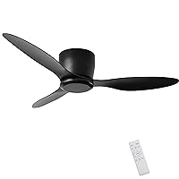 Ceiling Fan No Light with Remote Control, 42 inch Black Ceiling Fans 3 Blade 6-Speed Modern Timer Ceiling Fan Noiseless Reversible DC Motor for Patio Living Room Bedroom