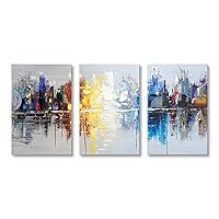 Extra Large Hand Painted Abstract Reflection Cityscape Canvas Wall Art Huge Modern City Oil Painting Contemporary Decor Textured Artwork
